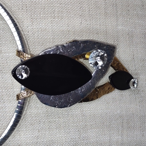 J Jansen Designs Swarovski Crystal/Onyx Silver/Gold Plated Slide Pendant - Picture 2 of 6